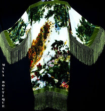 Kimono Duster Fringe Jacket Silk Solid Velvet Peacock Ivory Multi Maya Matazaro