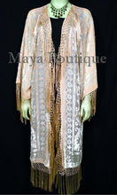 Peach Fringes Jacket Kimono Silk Burnout Velvet Flapper Style Maya Matazaro USA