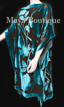 Caftan Dress Kimono Silk Burnout Velvet Teal Black Hand Dyed Maya Matazaro
