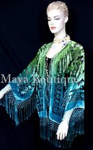 Art to Wear Devore Velvet Kimono Jacket Hand Dyed Green Turquoise Maya Matazaro