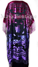 Violet Magenta Wearable Art Kimono Caftan Fringe Jacket Burnout Velvet Hand Dyed