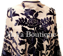 Silk Piano Shawl Wrap Scarf Burnout Velvet Beige & Black Maya Matazaro