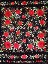 Red Roses Hand Embroidered Flamenco Silk Piano Shawl Huge 90" Maya Matazaro