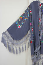 Embroidered Silk Fringe Jacket Flamenco Kimono Lilac Grey Short Maya Matazaro