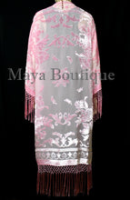Rose Quartz Fringes Jacket Kimono Long Coat Silk Burnout Velvet Maya Matazaro