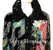 Opera Coat Duster Silk Velvet Black Multi Long S/M Maya Matazaro Art To Wear