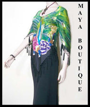 Silk Top Peacock Painted & Beaded Black Multi S Maya Matazaro