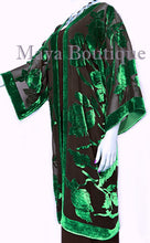 Green Long Kimono Jacket Silk Burnout Velvet No Fringe Maya Matazaro