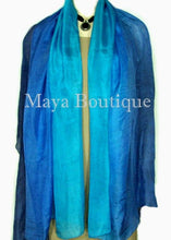 Huge Silk Wrap Shawl Scarf Hand Dyed BlueTurquoise Ombre Maya Boutique