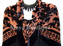 Silk Piano Shawl Wrap Scarf Burnout Velvet Tangerine & Black Maya Matazaro