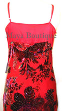 Dress Gown Red Silk Burnout Velvet Beaded Victorian Roses Maya Matazaro S