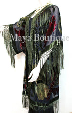 Fringe Jacket Kimono Silk Burnout Velvet Art Nouveau Black Olive Maya Matazaro