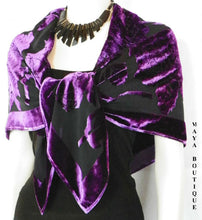 Silk Burnout Velvet Poncho Kimono Top Amethyst & Black No Fringe Maya Matazaro