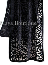 Black Camellia Shawl Wrap Scarf Burnout Velvet Maya Matazaro Elegant!