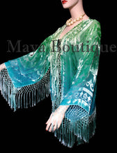 Wearable Art Velvet Kimono Jacket Hand Dyed Jade Turquoise Short Maya Matazaro