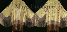 Maya Matazaro Embroidered Silk Fringe Jacket Kimono Coat Wheat Multi Short