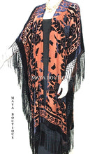 Caftan Duster Fringe Jacket Kimono Tangerine & Black Silk Burnout Velvet Maya