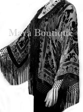 Black Kimono Silk Burnout Velvet Fringe Jacket Short Maya Matazaro Made in USA