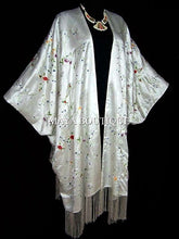White Embroidered Silk Kimono Caftan Duster Coat Plus Size Maya Matazaro
