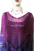 Crochet Poncho Shawl Top Hand Dyed Magenta Purple Ombree Maya Matazaro One Size