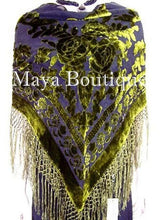 Piano Shawl Wrap Scarf Silk Burnout Velvet Olive Green Dark Gray Maya Matazaro