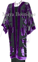 Purple Long Kimono Jacket Silk Burnout Velvet No Fringe Maya Matazaro