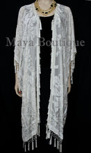 Ivory Beaded Silk Burnout Velvet Kimono Opera Coat Fringe Jacket Maya Matazaro