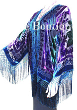 Tye Dye Teal Multi Short Fringe Jacket Kimono Silk Burnout Velvet Maya Matazaro
