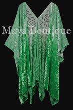 Maya Matazaro Green Ombre Camellia Burnout Velvet Caftan Kimono Jacket Hand Dyed