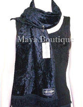 Black Crush Velvet Scarf With Fringes Maya Matazaro MADE IN USA