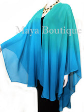 Hand Dyed Maya Matazaro Silk Chiffon Cape Ruana Caftan Wrap Aqua Blue Ombre