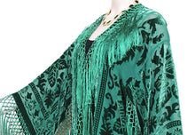 Emerald Green Kimono Long Fringe Jacket Burnout Velvet Maya Matazaro