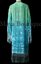 Jade Turquoise Burnout Velvet Kimono Jacket Hand Dyed Maya Matazaro Made in USA