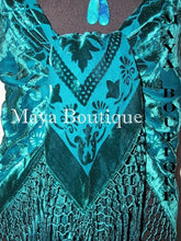 Turquoise Piano Shawl Scarf Fringed Wrap Silk Burnout Velvet Maya Matazaro