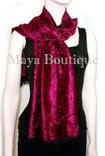 Burgundy Crush Velvet Scarf With Fringes Maya Matazaro MADE IN USA