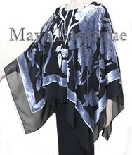 Maya Matazaro Layered Poncho Top Silk Burnout Velvet & Chiffon Silver Black USA