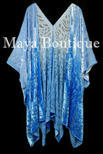 Maya Matazaro Blue Ombre Camellia Burnout Velvet Caftan Kimono Jacket Hand Dyed