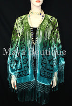 Art to Wear Devore Velvet Kimono Jacket Hand Dyed Green Turquoise Maya Matazaro