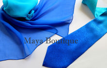 Matching Silk Neck Tie & Scarf Hand Dyed Blue Turquoise Ombre Maya Matazaro