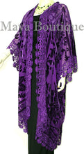 Purple Lace & Burnout Velvet Kimono Caftan Jacket Duster Maya Matazaro Plus