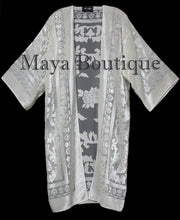 Ivory Long Kimono Jacket Burnout Velvet No Fringe Maya Matazaro