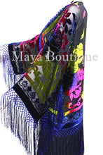 Tye Dye Blue Multi Short Fringe Jacket Kimono Silk Burnout Velvet Maya Matazaro