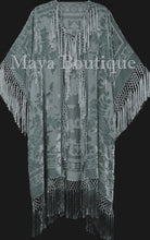 Sage Green Kimono Duster Fringe Jacket Silk Burnout Velvet Maya Matazaro Plus