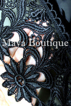Lace & Burnout Velvet Kimono Caftan Jacket Duster Black Maya Matazaro Plus