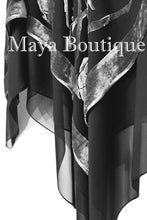 Maya Matazaro Layered Poncho Top Silk Burnout Velvet & Chiffon Silver Black USA