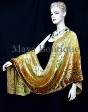 Maya Matazaro Hand Dyed Caramel Gold Camellia Shawl Wrap Scarf Burnout Velvet
