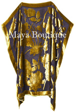 Caftan Dress Kimono Silk Burnout Velvet Antique Gold Blk Hand Dyed Maya Matazaro