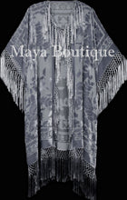 Silver Gray Fringe Jacket Kimono Duster Silk Burnout Velvet Maya Matazaro Plus