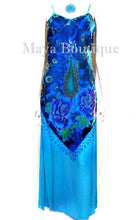 Turquise Dress Gown Silk Burnout Velvet Beaded Peacock Maya Matazaro S