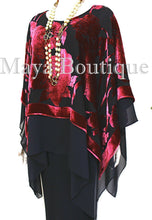 Maya Matazaro Layered Poncho Top Silk Burnout Velvet & Chiffon Red & Black